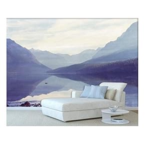 Large Wall Mural - Landscape with Peaceful Lake and Mountains | Self-Adhesive Vinyl Wallpaper/Removable Modern Wall Decor - 66x96 inches