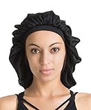 Satin Silk Bonnet Sleep Cap - Black Soft Extra Large Wide Band S Women Night Hat For Long Curly Natural Hair Cap Salon Silk Scarf Chemo Patient Slouch Slouchy