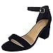 BAMBOO® Women's Block Heel Sandal with Ankle Strap, Black Nubuck PU, 7.0 B US