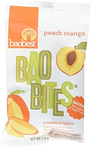 Baobest Baobites Super Fruit Snacks, Peach Mango, 40g (12 Count)