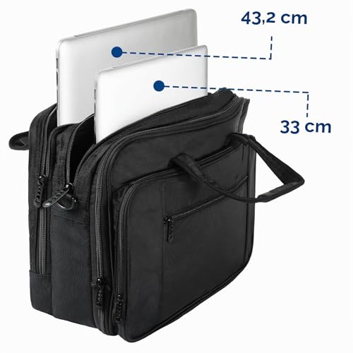 17 Inch Laptop Bag, Large Work Briefcase for Men Women Waterproof Shoulder Bag Shoulder Bag, Expandable Multifunction Computer Bag for Laptop Tablet Notebook, Black