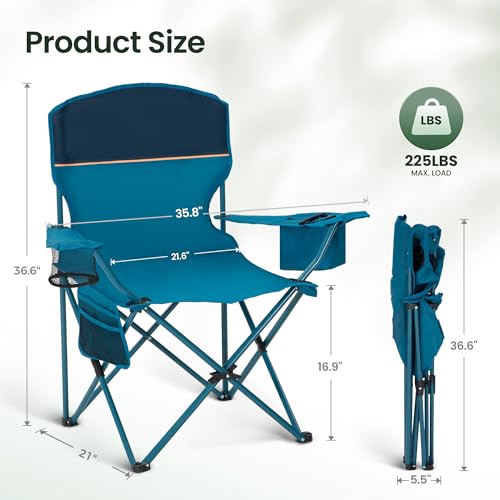 HIGH POINT SPORTS Folding Camping Chair, Set of 2, Up to 102 kg, Outdoor Folding Chairs, Camping Chairs, Fishing Chairs with Armrests (Blue)