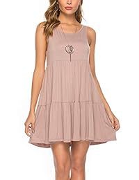 ABirdon - Vestido para mujer, cuello redondo, sin mangas, liso, plisado, casual