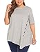 Sweetnight Women's Casual O-Neck Short Sleeve Solid Asymmetrical Pleated T-Shirt Blouse Top Plus Size (XXL, Gray)