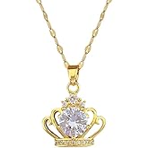 Generic 14K Yellow Gold Regal Crown Pendant Necklace - Queen Crown Charm with Chain - Perfect for Women & Special Occasions