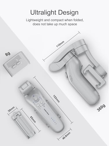 KOSCHEAL Cell Phone Stabilizer, Portable and Foldable 3-Axis Gimbal Stabilizer, Ideal for Vlogging, Youtube, TikTok and Vlog Live for Android and iOS