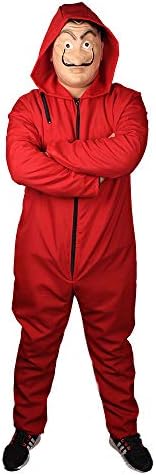 NWZSM Unisex Adult Dali Hoodied Red Costume for La Casa De Papel Coverall Jumpsuits with Latex Mask