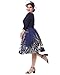 ZAFUL Women's 50s Vintage Floral V-Neck 3/4 Sleeve Party Swing Dresses With Belt (L, Navy Blue)