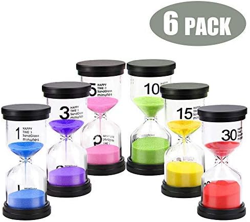 Happycat Sand Timer,6 Pieces Hourglass Sandglass Timer 1min / 3mins / 5mins / 10mins / 15mins / 30mins for Games Classroom Home Office (Six Colors)