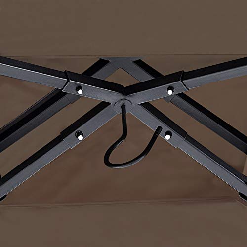 Keymaya 8x5 Grill Gazebo Shelter for Patio and Outdoor Backyard BBQ's, Double Tier Soft Top Canopy and Steel Frame with Bar Counters, Bonus LED Light X2 (Brown)
