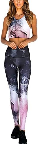 Women 2 Two Pieces Gym Yoga Clothing Green Halter Sports Crop Tank Top Tube Bra and High Waist Leggings Workout Suit Set