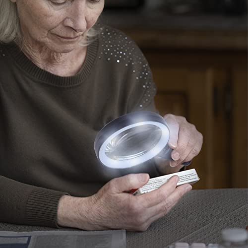 HAKACC 10X Magnifying Glass with Light, 12 LED Illuminated Handheld Magnifier 85mm Magnifying Lens for Hobbies Macular Degeneration Seniors Reading Kids Exploring