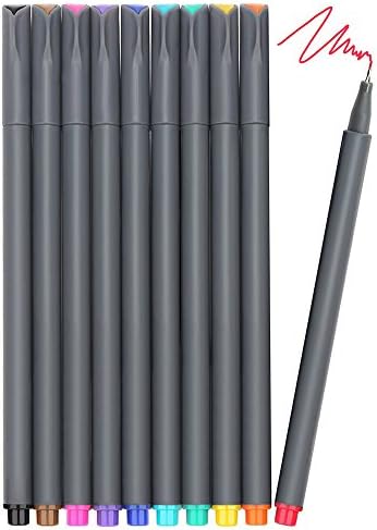 Fineliner Color Pen Set, 0.38mm Colored Fine Liner Sketch Drawing Pen, Pack of 10 Assorted Colors