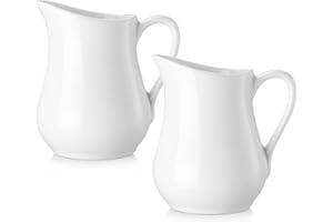Gurygo 2 Oz (Set/2) Creamer with Handle,Small Classic White Fine Porcelain Creamer Pitcher, Small Milk Pitcher for Coffee Mil