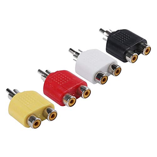 Hosyl RCA Y Splitter Adapter 2 Female to 1 Male for Audio Video AV TV Cable Convert, Piece of 4