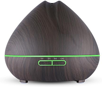 Large Capacity Essential Oil Diffuser 500ml Ultrasonic Cool Mist Wood Grain Aromatherapy Oil Diffuser Humidifier Whisper Quiet Air Purifier for Home Office Yoga (Brown Black)