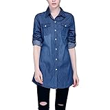 Froomer Women Classic Cowboy Lapel Denim Blouse with Pockets