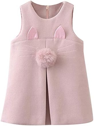 Zerototens Girls Dresses for 1-6 Years Old Baby,Toddler Kids Sleeveless Solid Pink Plush Ball Animal Cat Ear O Neck…
