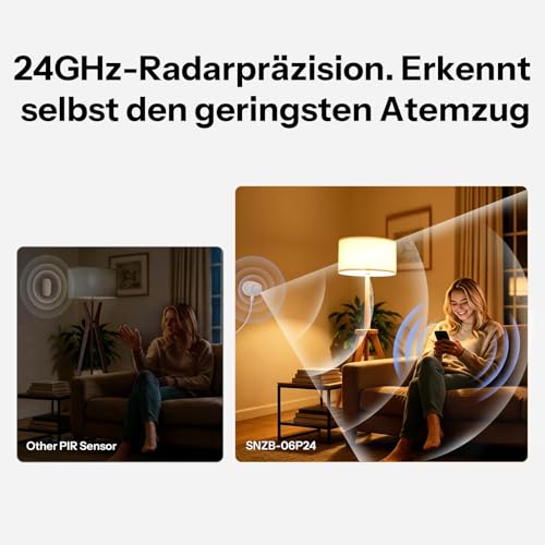 SONOFF SNZB-06P24 Zigbee Presence Detector 24GHz, Presence Sensor with Light Sensor, Zone Detection, Adaptive Calibration, Compatible with Home Assistant, Alexa & SmartThings (Hub Required)