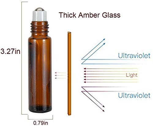 Roller Bottles - 10ml Amber Glass Roller Bottle for Essential Oils,8 Pack Empty Bottles with Stainless Steel Roller Balls.