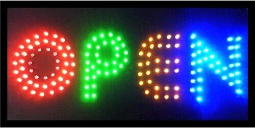 Professional OPEN LED Sign - Vibrant Animated Flashing Display with Bright LEDs - Includes Hanging Chain - 48cm x 25cm x 2cm