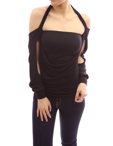 PattyBoutik Cowl Neck Off Shoulders Long Sleeves Knit Top