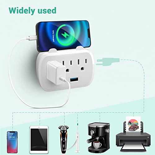 Outlet Extender with USB, 3 AC Outlets Wall Plug Adapter with 2 USB Wall Charger, Multi Plug Outlet Extender, Wall Mount Outlet Splitter for Home, Office, Hotel, Travel, Dorm Room-White (2 Packs)