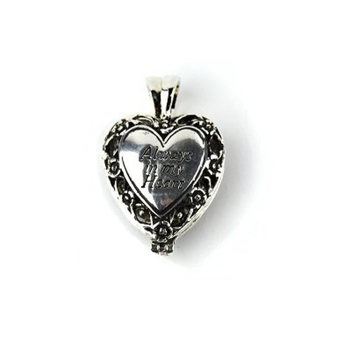 "Always in My Heart" Memorial Urn Locket-Filigree Pewter Tone - Thumbnail 3