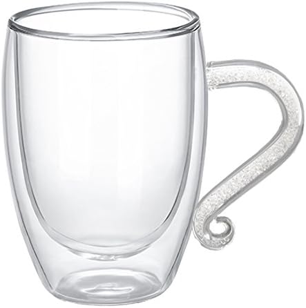 10 Ounces Double Wall Cups, Glass Coffee Cup Mug, Countless K9 Crystal Rhinestones Filled Handgrip