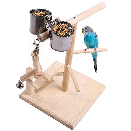 Hypeety Parrots Playstand Bird Playground Wood Perch Gym Stand Playpen Bird Ladders Exercise Playgym with Feeder Cups for Cockatoo Parakeet Cage Accessories Training Toy (Bird Playgym) - Thumbnail 7