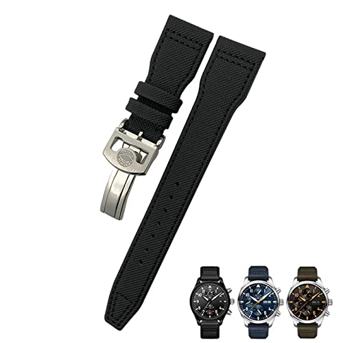 SXWVSDHY 20mm 21mm 22mm Nylon Calfskin Watchband Fit For IWC Big Pilot IW377714 Mark18 SPITFIRE Nylon Real Leather Strap, Black Line 2, Dsb852