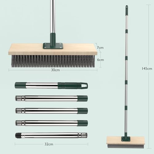 Stainless Steel Wire Brush with Telescopic Handle (145 cm), Wire Brush Deck Brush Floor Scrubber Brush for Garden, Patio, Deck