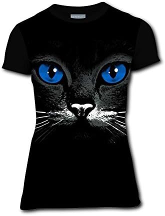 enrgbnhzad 321 Women's Girl's Casual Graphics Big Face Black Cat 3D Printed T-Shirts Short Sleeve Tops Tees S