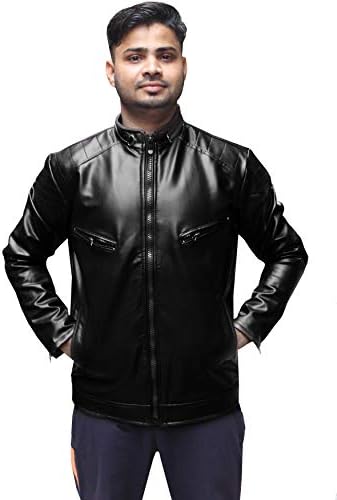Glamio Men's Full Sleeve Pu Faux Leather Jacket (AABLACKBB_Large Size)