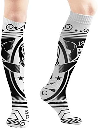 Skull Front View Center Oval Frame Arm Vintage 19.7 Inch Compression Socks High Boots Stockings Long Hose for Yoga Walking for Women Man