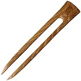JWL (1) Teak Two Prong 6 Inch Straight Hair Stick Pick Pic Pin Fork - Hawaiian Style