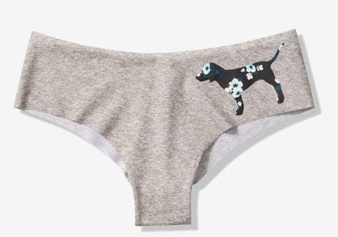 VICTORIA SECRET PINK PALE GREY WITH FLORAL PUP NO SHOW CHEEKSTER PANTY - size: MEDIUM