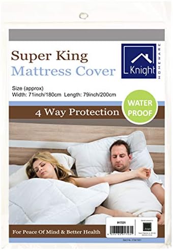 KnightWaterproof Mattress Protector Cover | 100% PEVA Chloride-free Odourless Soft-touch | Single Double King Super-King (Super King (180cm x 200cm))