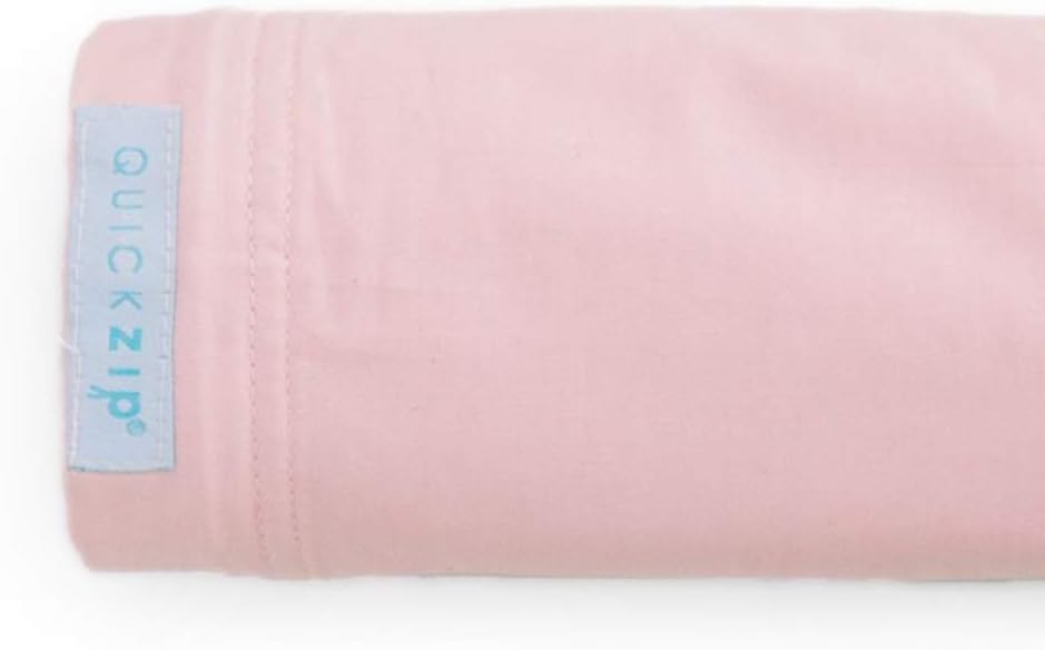 QuickZip Crib Extra Zip-On Sheet (SecureFit Wraparound Base Not Included) - Faster, Safer, Easier Baby Crib Sheets - Pink 100% Cotton - Fits All Standard Crib Mattresses