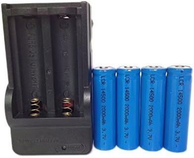 Ponnky Charger with 4 pcs pack 3.7V 14500 2000mah Rechargeable Lithium Battery