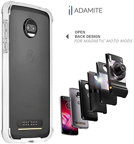 Moto Z2 Force Case Bumper White/Clear Compatible with Moto Mods (Ademite) (Does Not Fit Moto Z2 Play, Moto Z Play, Moto Z 2016 and Moto Zforce 2016