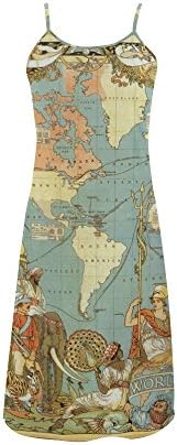 Women's Vintage Old World Map Polyester Casual Slip Dress