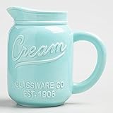 Mason Jar Ceramic Creamer Pitcher with Handle - Blue