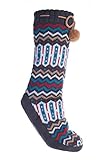 Altos Aztec Non-Skid Fuzzy Size Large Slipper Socks With Pom Poms