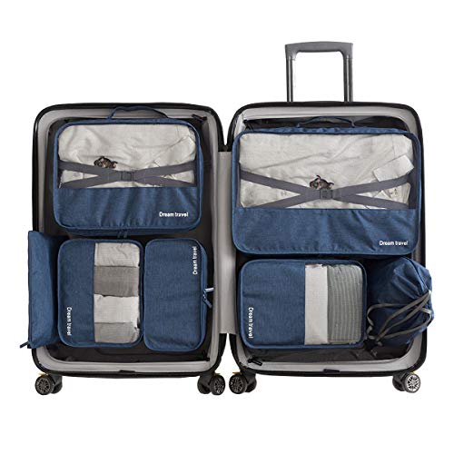 Packing Organizers - Clothing Cubes Shoe Bags Laundry Pouches For Travel Suitcase Luggage, Storage Organizer 7 Set Color Navy