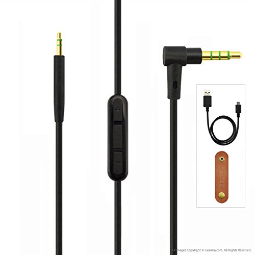 Geekria Audio Cable for Bose QuietComfort QC35, QC25, SoundTrue Headphones Replacement Cable with Inline Mic / Audio Cord with Volume Control and Microphone, Works With Apple, Android Device