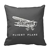 CottonHouse Vintage Airplane, Flight Plans Cotton Throw Pillowcase
