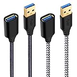 USB 3.0 Extension Cable, Besgoods 2-Pack 6ft USB Extension Cable Braided USB Extender A Male to A Female Cable Compatible Oculus VR, Mouse, Keyboard, Printer, Scanner, Hard Drive - Black White