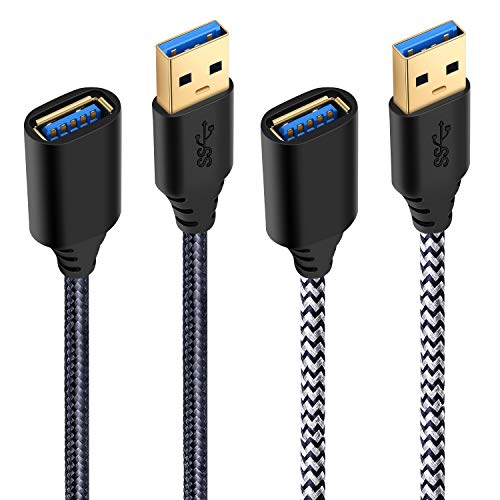USB 3.0 Extension Cable, Besgoods 2-Pack 6ft USB Extension Cable Braided USB Extender A Male to A Female Cable Compatible Oculus VR, Mouse, Keyboard, Printer, Scanner, Hard Drive - Black White