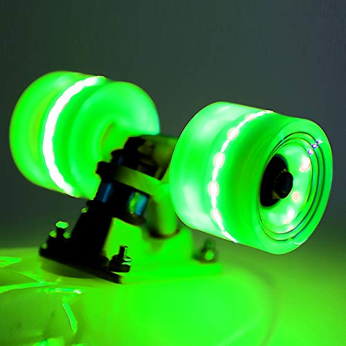 LOSENKA 6045 Fish Skateboard Wheels Flash PU Crusier Skateboard Wheels (4 Pack with Bearing) (Flash Green)